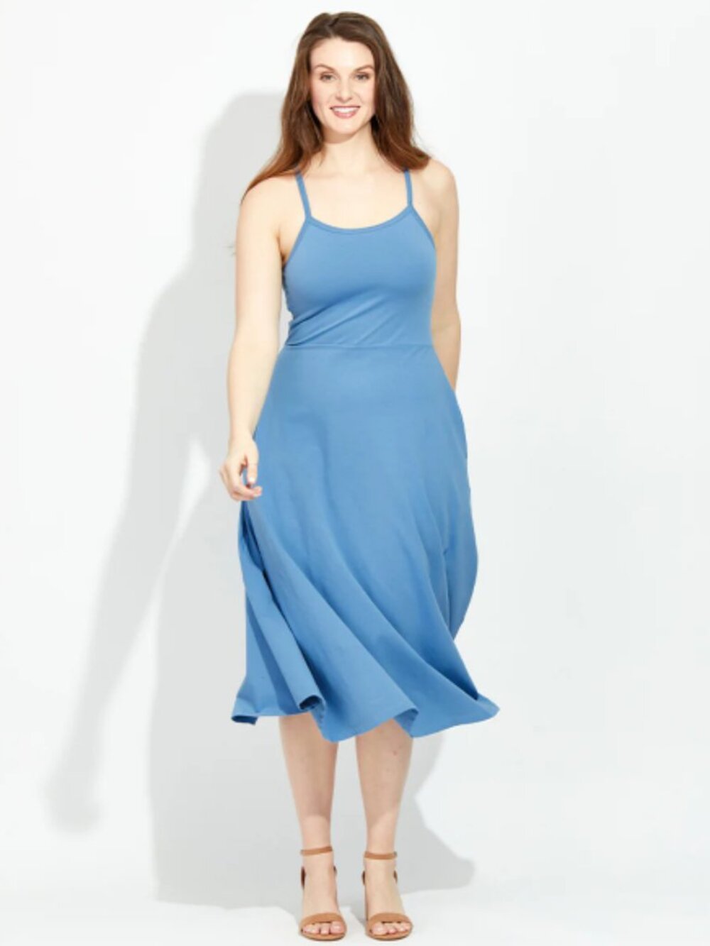 Pact Organic Cotton Fit & Flare Midi Dress Teal Built‑In Bra Size Large